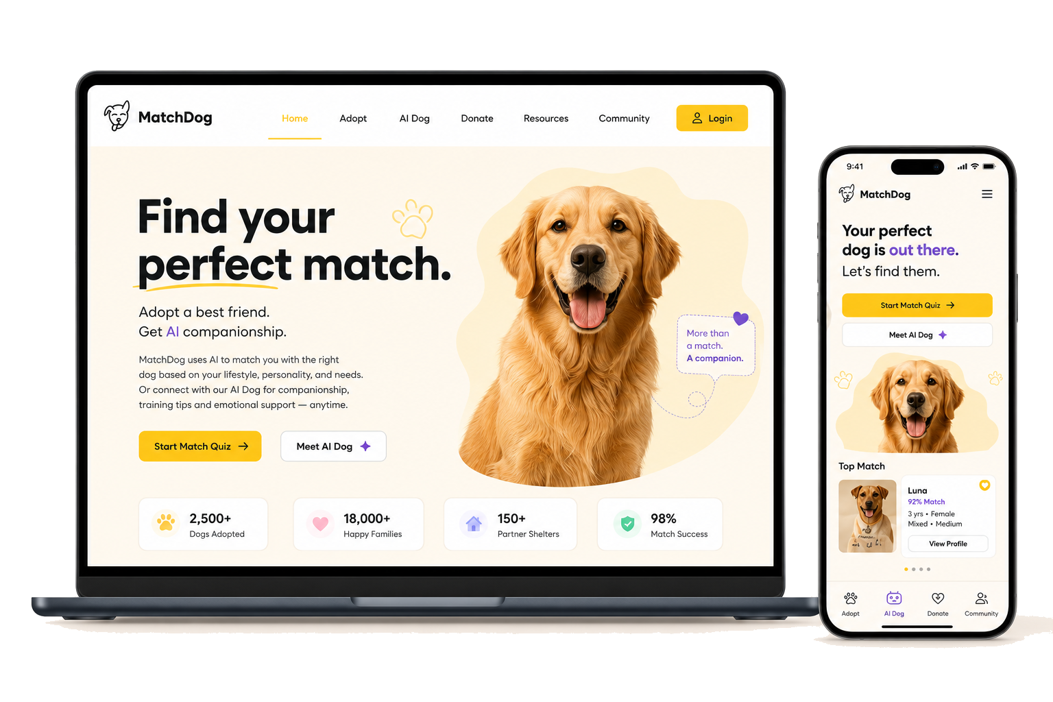 MatchDog shown on laptop and phone