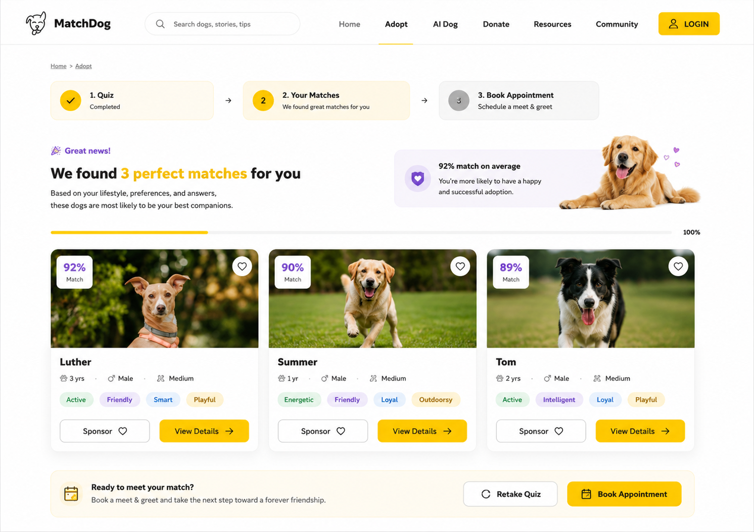 MatchDog match quiz follow-up step
