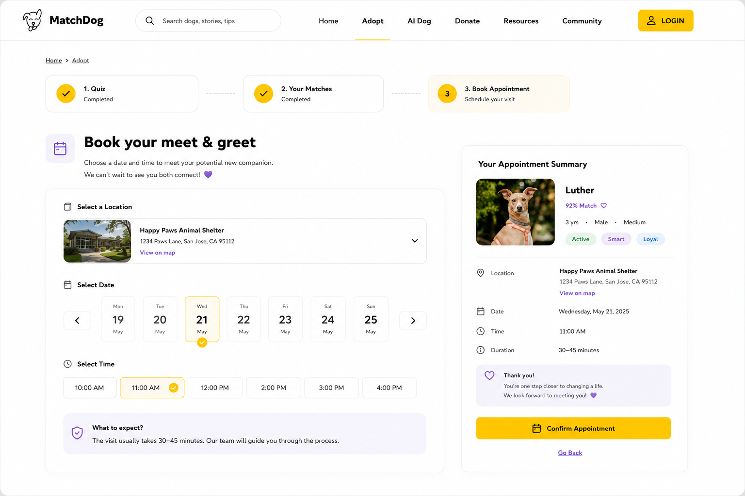 MatchDog match quiz results step