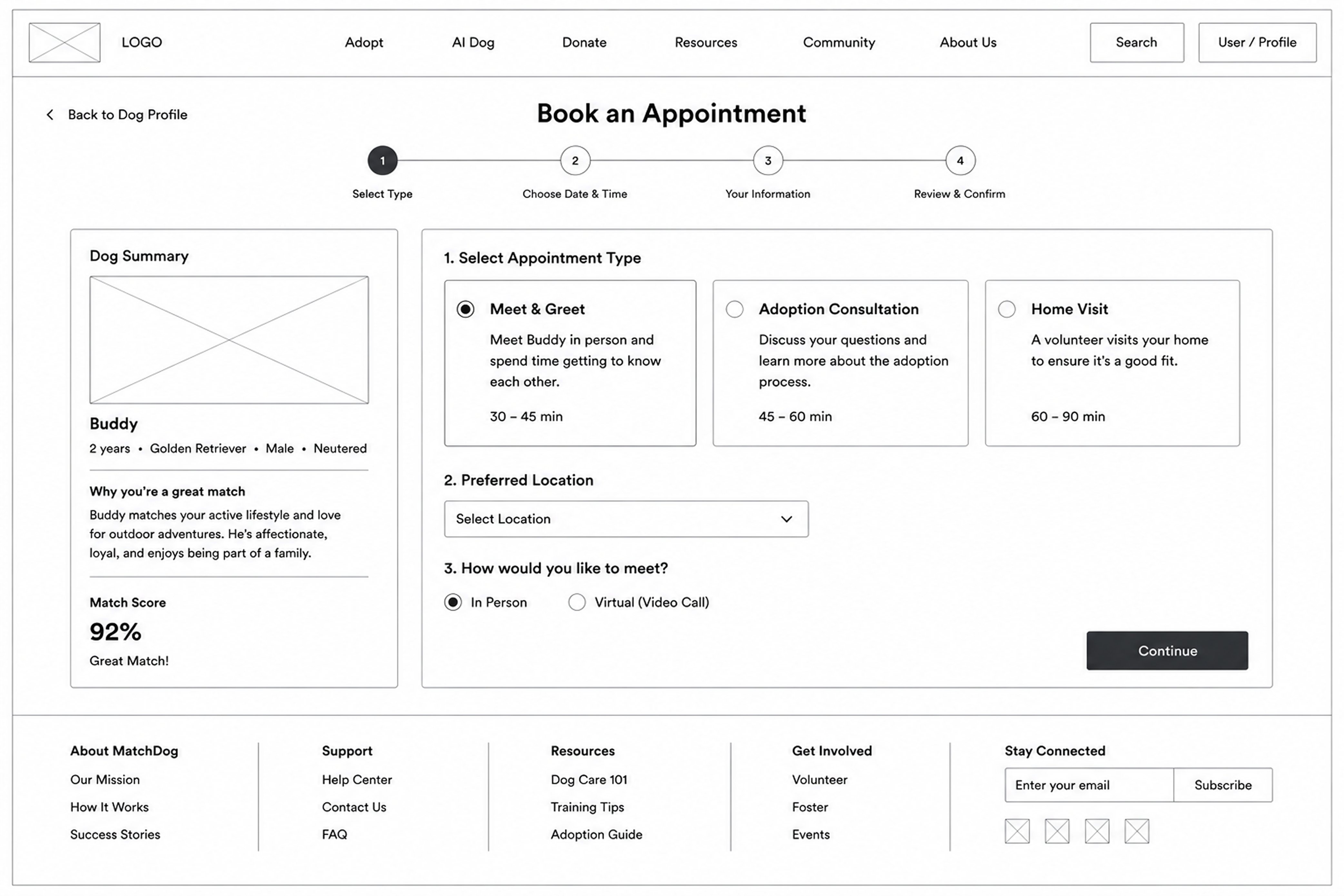 Book appointment wireframe