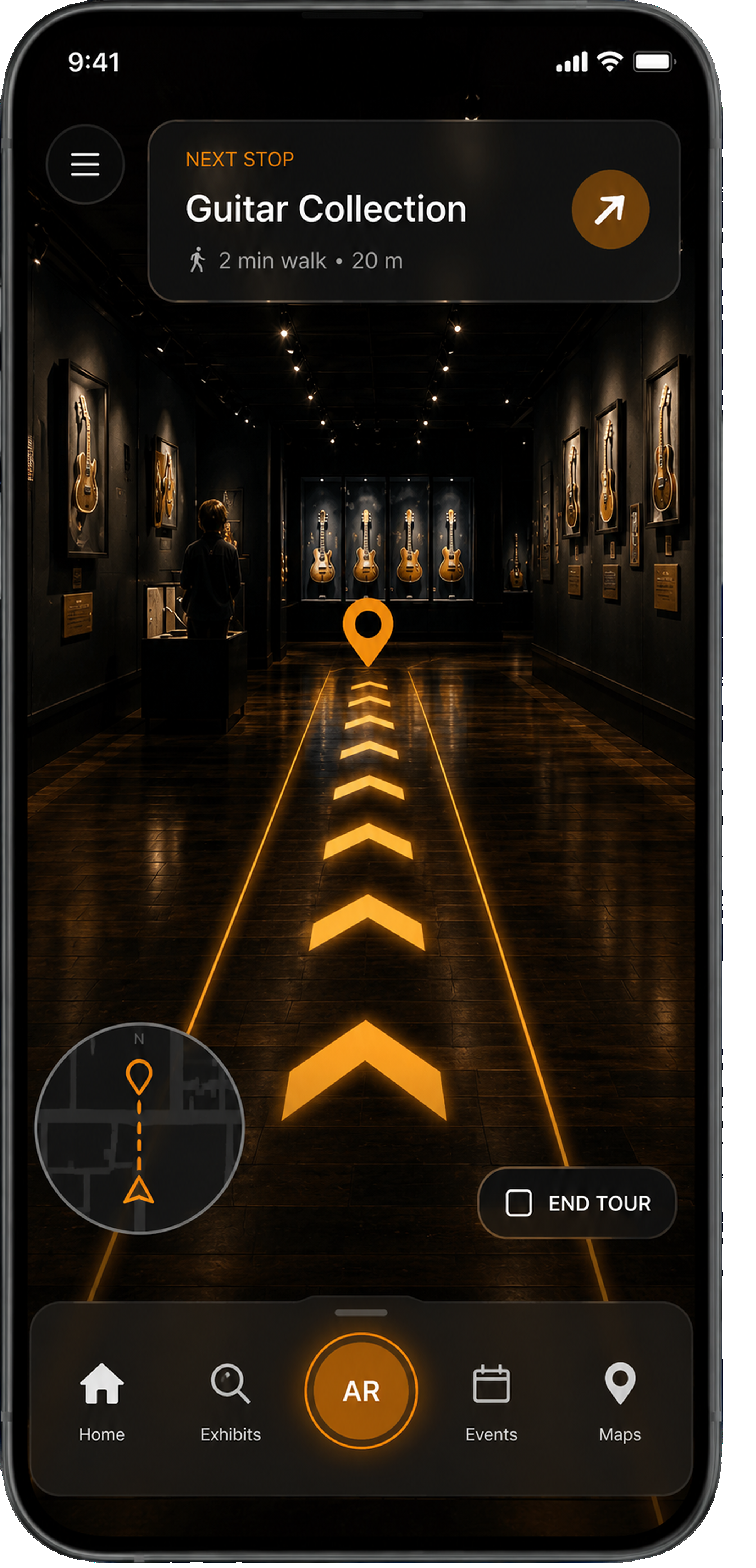 RockX AR floor-path navigation to the Guitar Collection