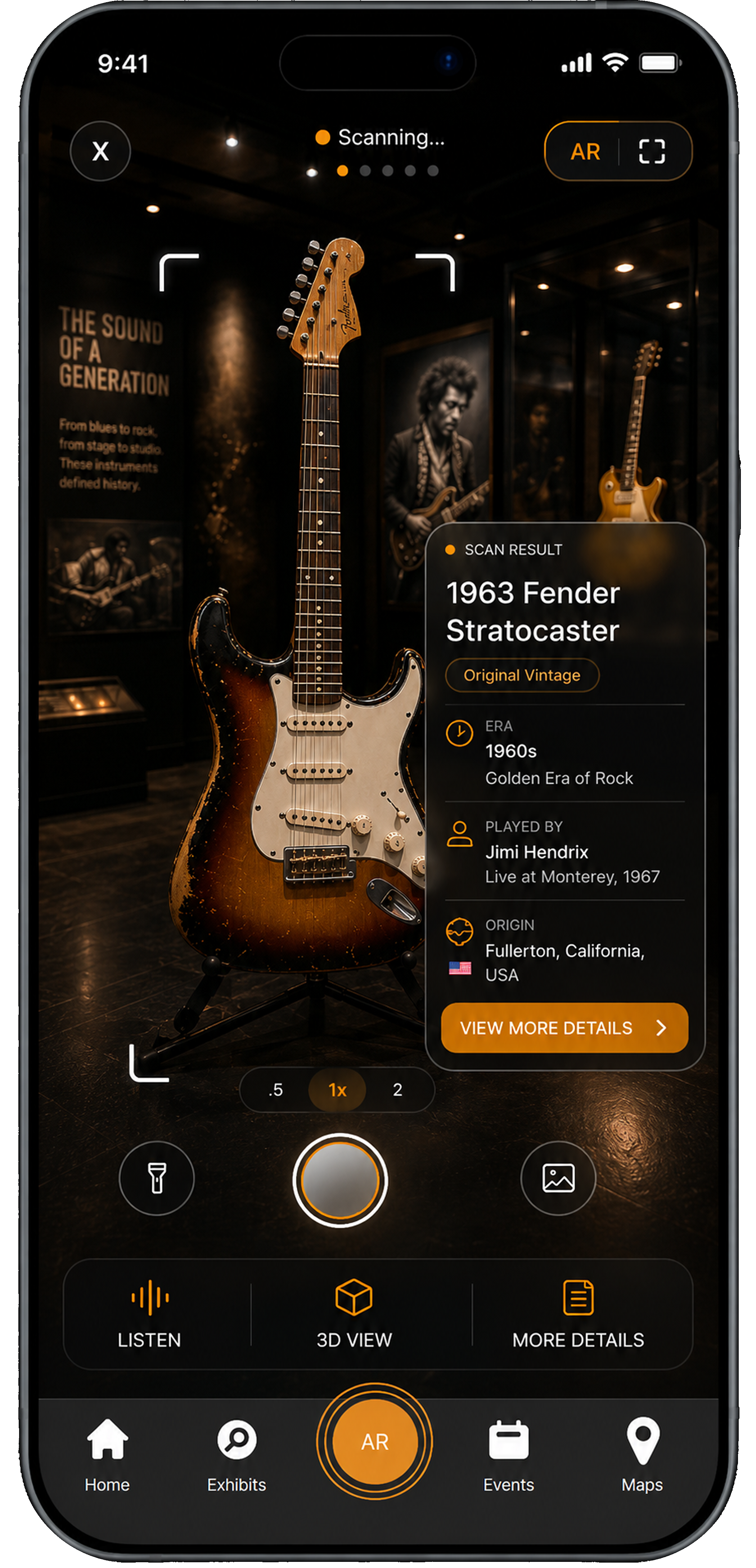 RockX AR scan of an exhibit guitar