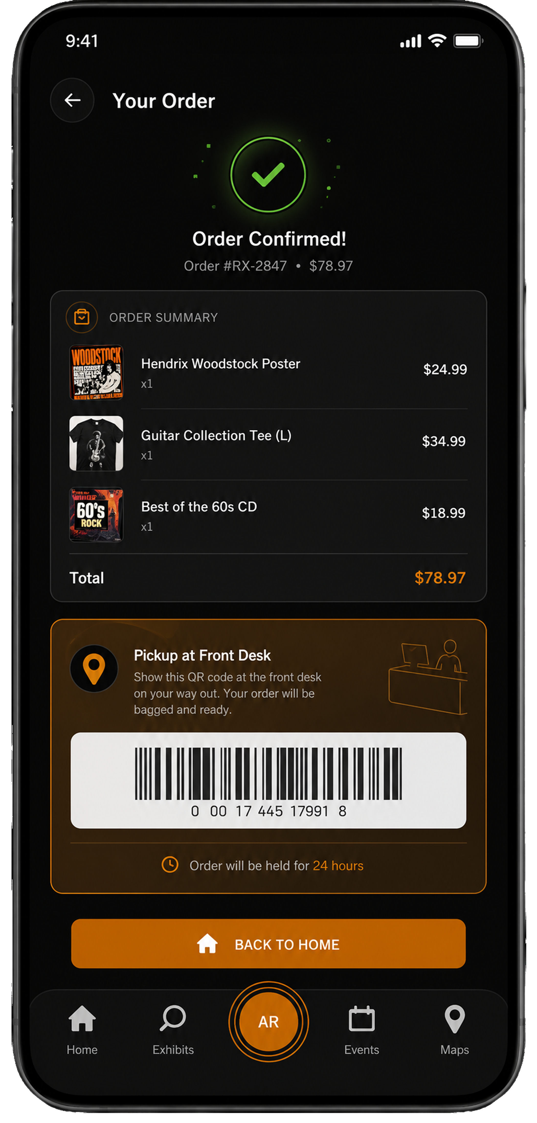 RockX order confirmed with pickup QR