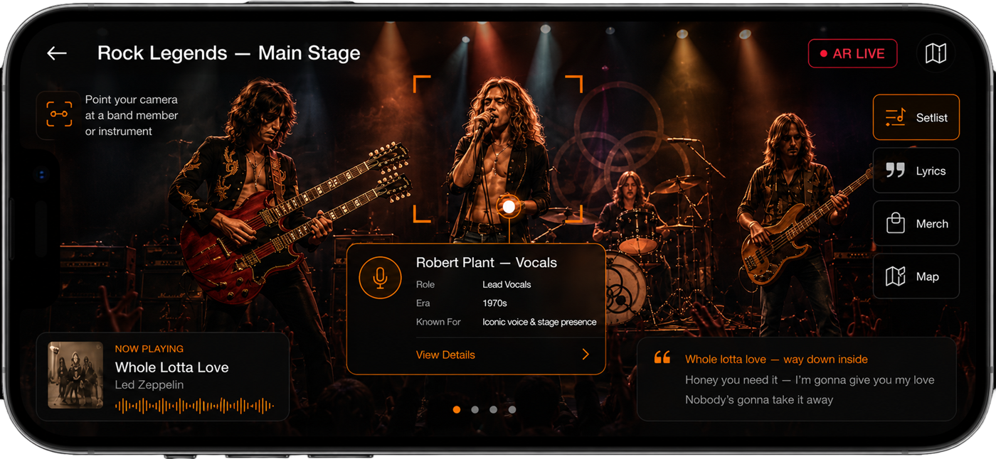 RockX museum app live AR concert screen