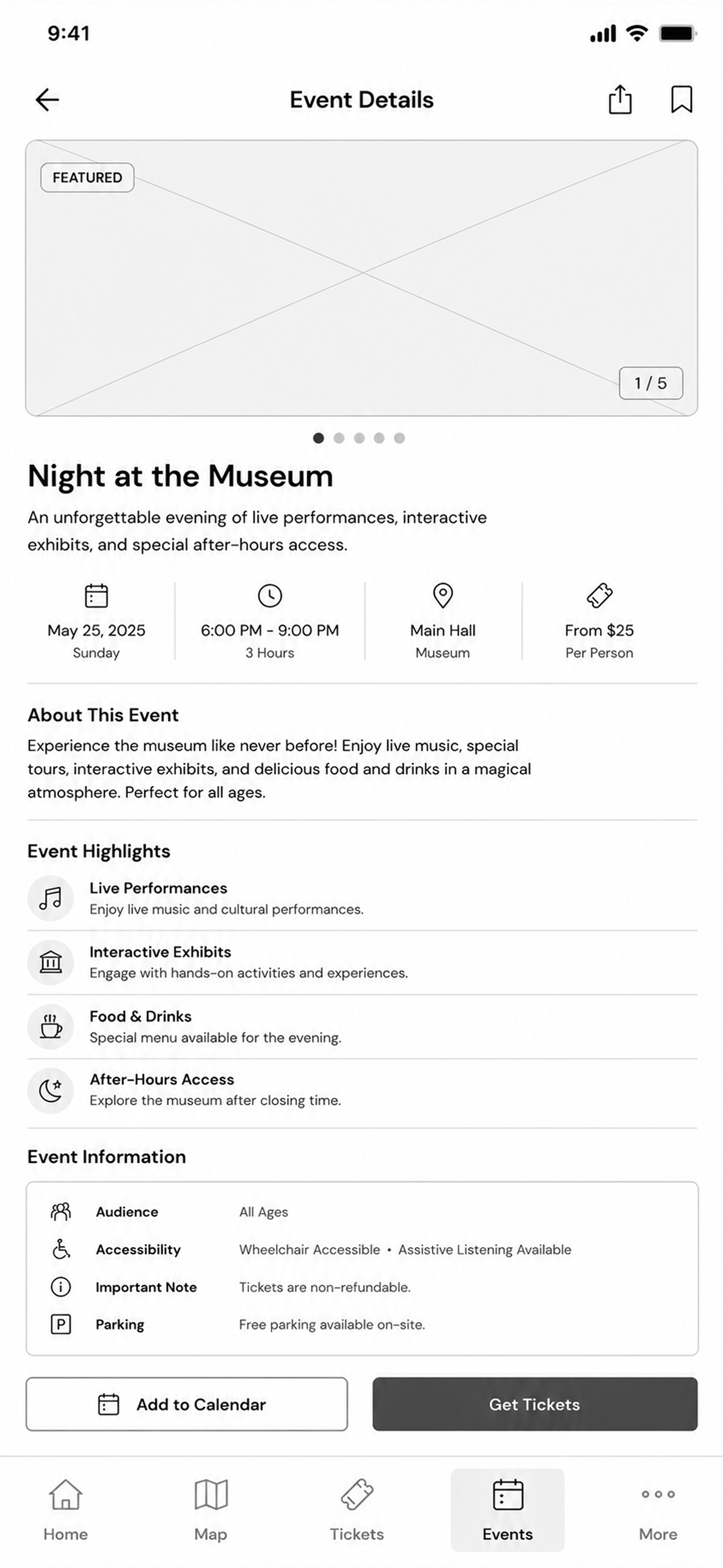 RockX event details wireframe