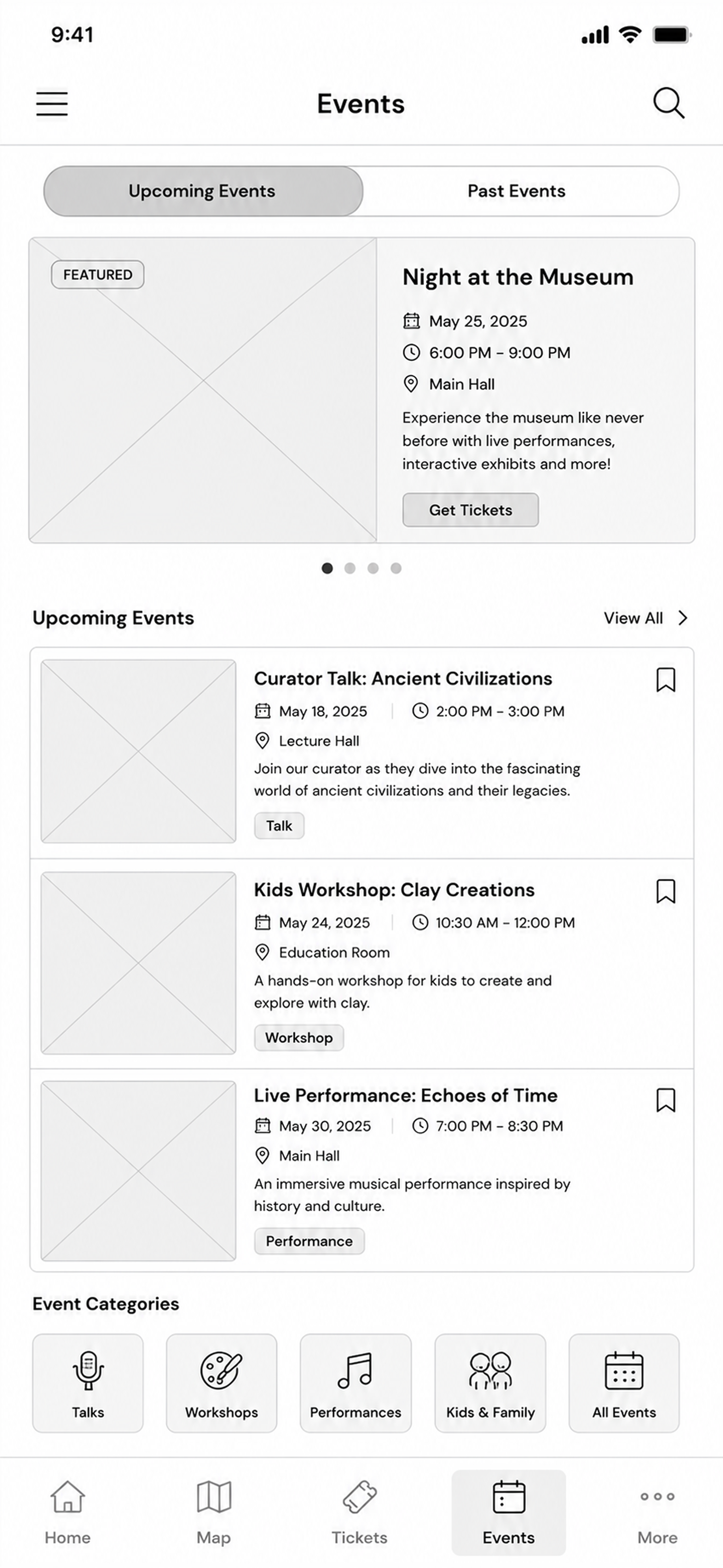RockX events wireframe