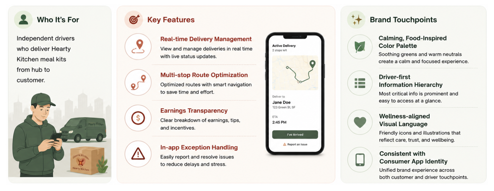 Hearty Kitchen service provider app screens supporting the staff side of the service